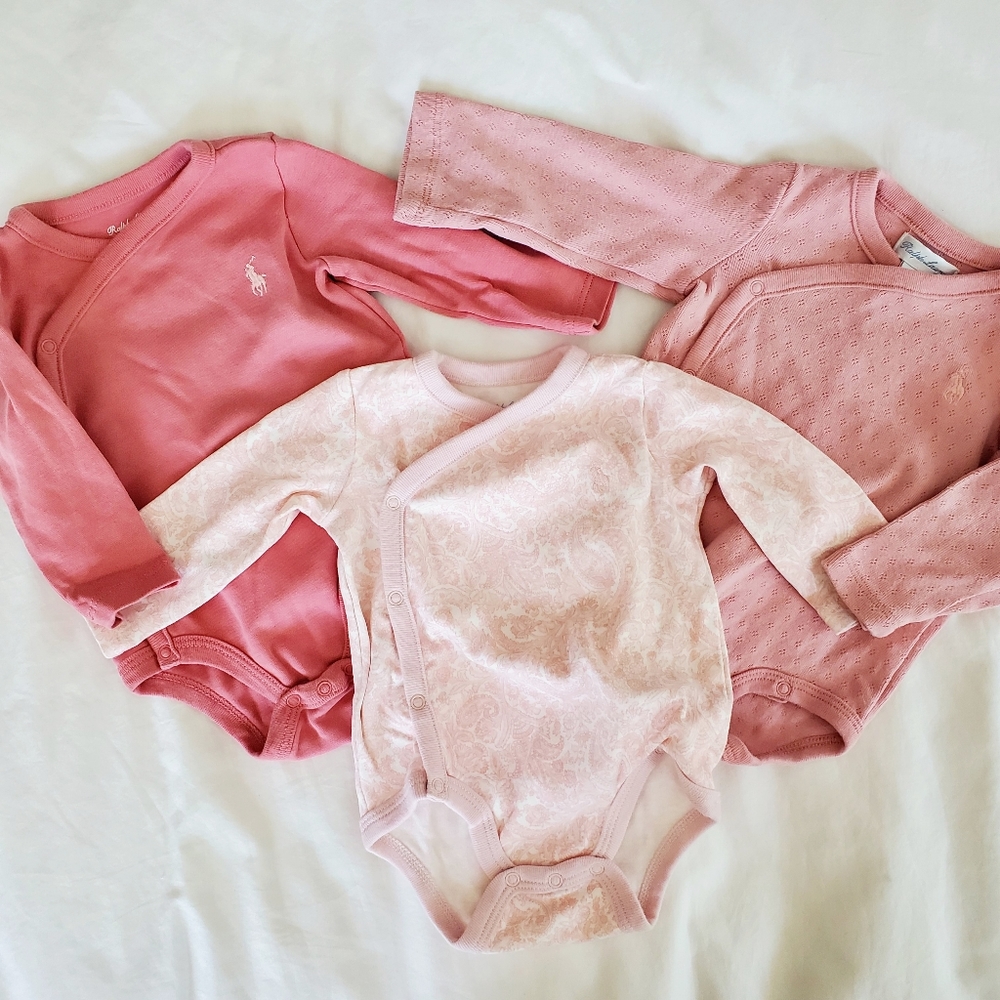 EUC Ralph Lauren Baby Girl's 3 Piece Cotton Bodysuit Set